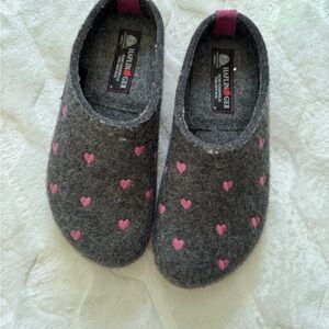 Haflinger Clogs with Pink Hearts on Gray